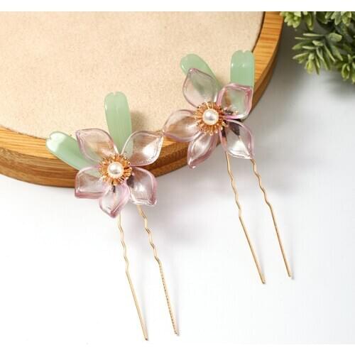 2PCS Handmade Vintage Style Chinese Headdress Women Hairpin Crystal Flower Hair Jewelry Hair Sticks LB