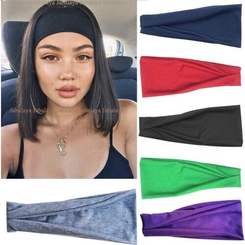 Women Headband Solid Color Wide Turban Twist Knitted Cotton Sport Yoga Hairband Twisted Knotted Headwrap Hair Accessories