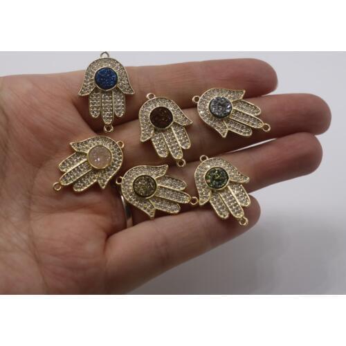 1dozen New 6MM Titanium AB Druzy Agates Conector, Gold plate necklace pendant palm women jewelery, original design, spring gift