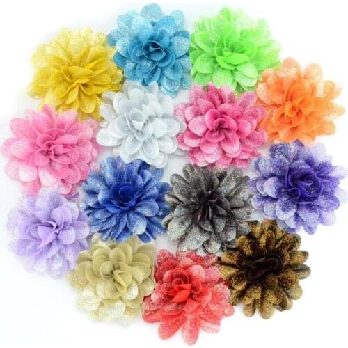 10PCS/lot 8CM Chiffon Shiny Flowers Hair Ornament Girls Women DIY Fashion Headwear Wedding Shoes Corsage Clothing Accessories