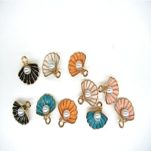 10pcs/lot Enamel Shell Charm Inlaid Pearls Pendants For Women Earring Making Fit Bracelet Necklace DIY Jewelry Findings