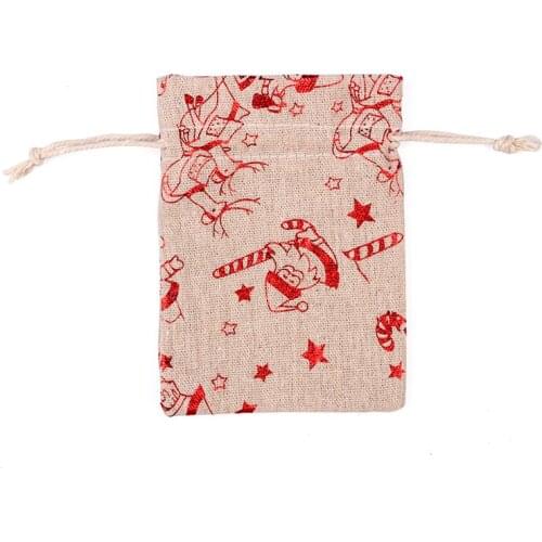 10Pcs New Christmas Burlap Cotton Canvas Bags Christmas Santa Claus Customize Candy Bag Christmas Gift Pouch Ornaments For Home