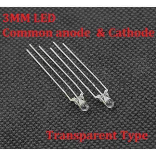 100PCS F3 3mm LED Red+Green light emitting diode common anode / cathode 3pin 3P positive negative Transparent / Fog Type