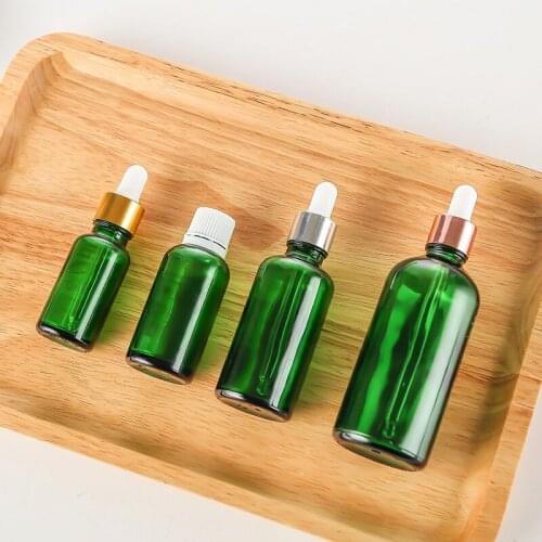 200pcs 5-100ml Dropper Bottle Tubes Green Glass Aromatherapy Refillable Bottle For Essential Massage Oil Pipette Container Jars