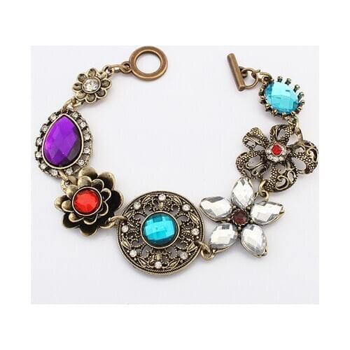 2015 New product jewelry twist leather knitted bracelet women bronze flowers encrusted bracelet Han edition bracelet