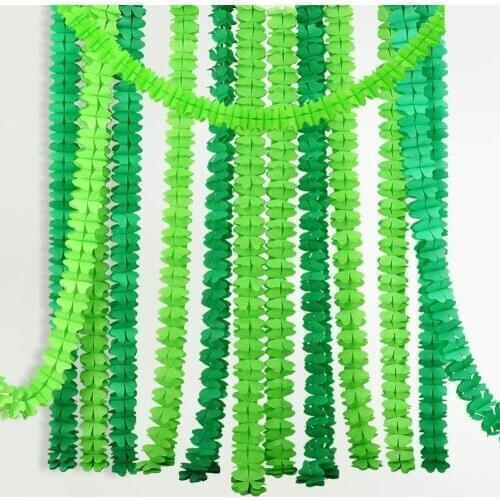 4Pcs Green Tissue Paper Leaf Garlands Four Leaf Shamrock Clover Streamer Backdrop Banner Hanging Irish Birthday Party Decoration
