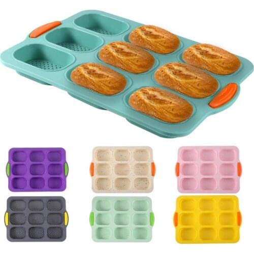 8/9 Grids Baguette Tray Non-stick Silicone Baguette Pan Bread Crisping Tray Loaf Pans Good Flexibility French Bread Baking Mould
