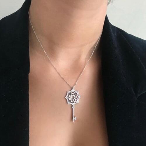 Large Key 925 Sterling Silver Necklace Women Girls Gift Jewelry Accessories Fashion Handmade Elegant Chain