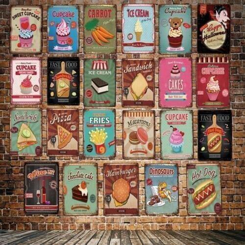 [ DecorMan ] Fast Food Pacaroons FRIES PIZZA Wall Signs Custom Poster Metal Paintings Bar PUB Decor LT-1792