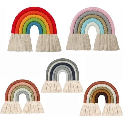 Nordic Style Hand-woven Rainbow Tapestry Children Room Household Wall Hanging Decorations Rainbow Hanging Decor Pendant L Size