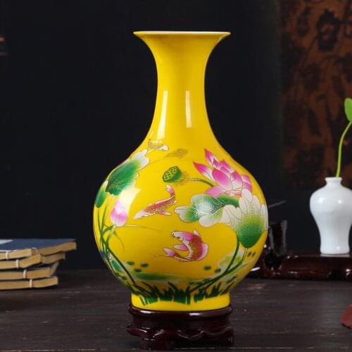 Chinese Colorful Ceramic Vase+Base Ornaments Office Desktop Figurines Decoration Home Livingroom Furnishing Accessories Decor