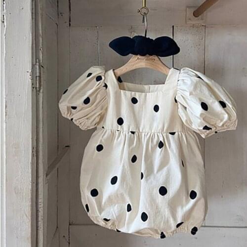 Korean Style Toddler Baby Girl Romper Dot Printed Short Sleeve Cotton Summer Baby Girl Clothes Infant Baby Girls Jumpsuit