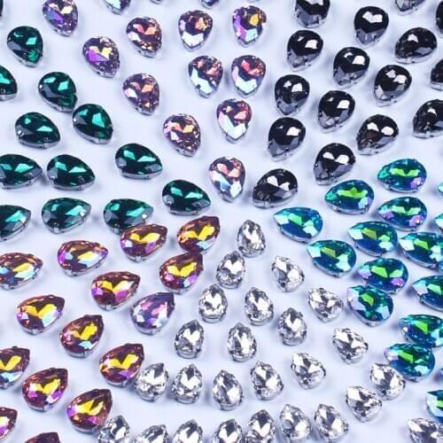 Crystals Rhinestones Dress Rhinestone Sewn Decor Stones and Crystals Claw Diamond Drop Shape Rhinestones Applique for Clothing F