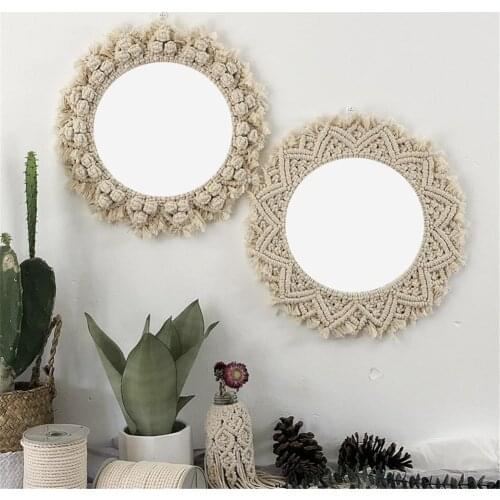 Round Lace Wall Hanging Mirror Art Cotton Weaving Decorative Mirror Mirror Makeup Mirror For Living Room Bedroom Entrance