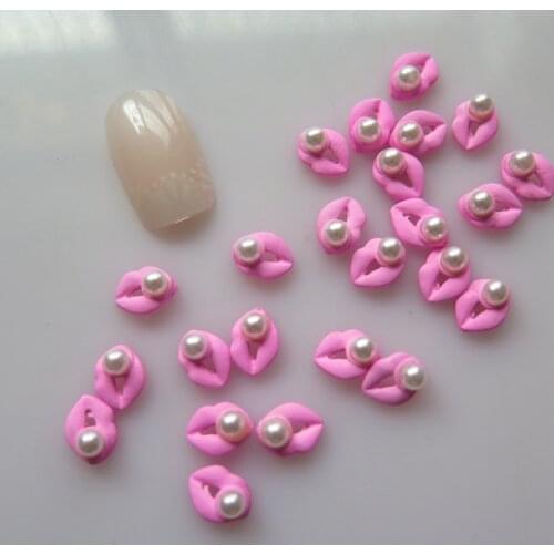 MD-835 10pcs Fancy Pearl Pink Lip Metal Charms Metal Deco Charms Nail Art
