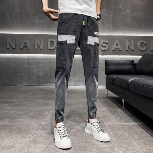 Fashion Spliced Design Summer Denim Cargo Pants Men Clothes 2021 Ankle Length Slim Fit Casual Joggers Jeans Trousers Streetwear