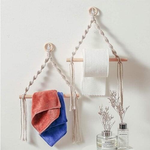 Nordic Toilet Paper Holder Towel Rack Hand-woven Tapestry Macrame Wall Hanging Kids Room Kitchen Bathroom Boho Decoration