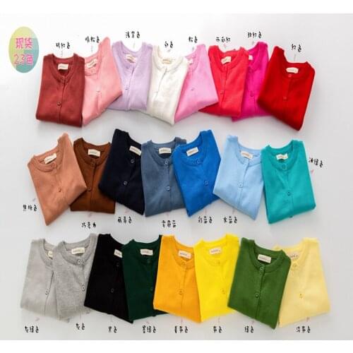 New spring and autumn sweater candy color cardigan solid color small cardigan childrens sweater 1018 01