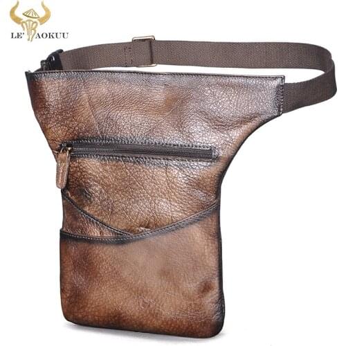 Top Quality Leather Men Coffee Cross-body Sling Satchel Bag Design Travel Cigarette Case Pouch Fanny Waist Belt Bag Pack 3116