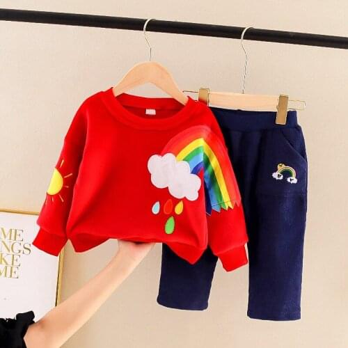 2021 Autumn Winter Thicken Girls Clothing Sets Plus velvet warm Toddler Clothes Kids Tracksuit For Girl Suit Childrens Costume