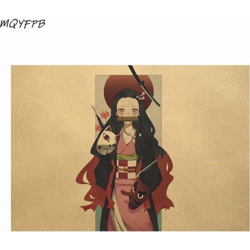 Anime Demon Slayer Kraft Paper Poster Home Room Decoration Painting Core 50.5x35cm