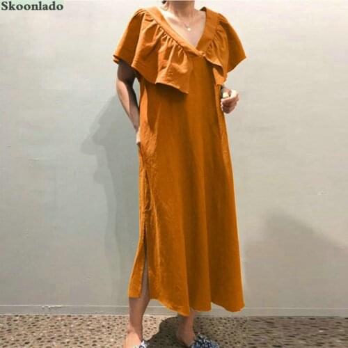 Oversize plus famous summer cotton linen long dresses women fashion neck part flower linen elegant classic beautiful dress hot