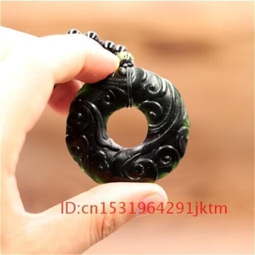 Gifts Carved Natural Obsidian Double-sided Charm Black Necklace Donuts Jewelry Jade Men Amulet Green Pendant Chinese Accessories