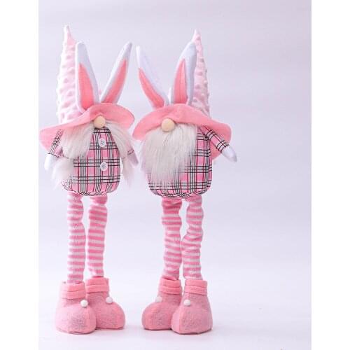 Pink Kawaii Stretching Legs Easter Bunny Long-Legged White Beard Faceless Doll Ornaments Window Desktop Wedding Decor