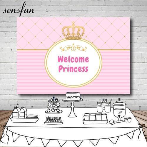 Sensfun Pink Princess Crown Photography Backdrop Gold Pattern Baby Shower Girls Birthday Party Backgrounds Photo Studio 7x5ft
