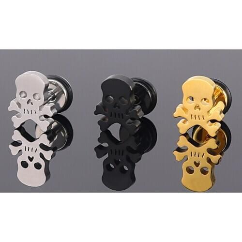 1 piece Fashion Skull Stud Earrings Punk Rock Style For Women men High Quality Stainless steel Hiphop Ear Jewelry Gifts