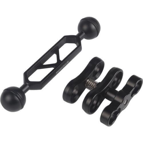 5"/12.7cm Double 1" Ball Arm With Ball Clamp Mount Set for Connecting Strobe/Video Light handle Tray to Underwater Housing