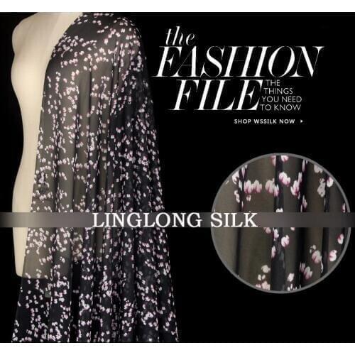 FLORAL PRINT SILK CHIFFON FABRIC 8mm Width 53"-135cm100% Pure Silk Chiffon Dress Fabric Natural Silk Fabric with Cherry blossoms