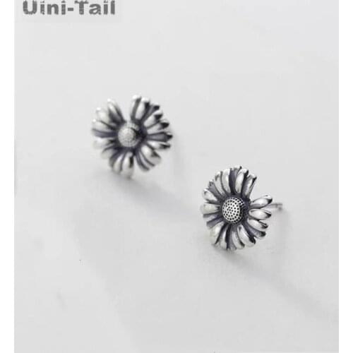Uini Tail new design hot sale 925 sterling silver retro sunflower earrings simple personality creative flower earrings ED888