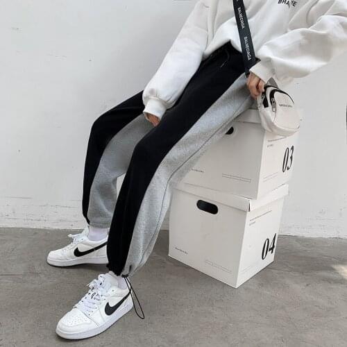 Running Sports Pants Womens 2021 Spring and Autumn Korean Style Stitching Large Size Loose and Thin Nine-point Casual Pants