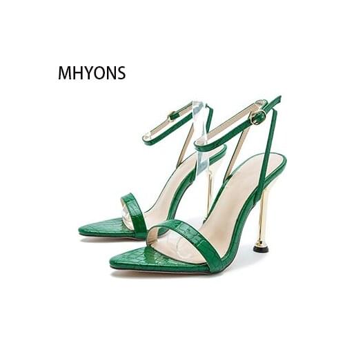 Womens shoes spring/summer 2021 new super high-heeled metal plating with pointed cross strap Roman sandals 35-42 Size