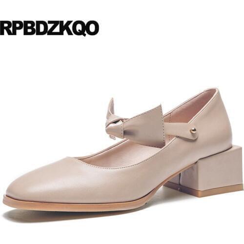Square toe medium heels japanese thick mary janes women shoes 2018 size 4 34 bow chunky strap autumn footwear new cute sweet
