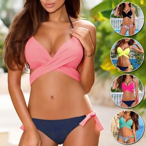 Woman Summer Sexy Bikini Set Crossover Swimsuits with Bow Two Piece Swimwear Fashion Beachwear Bathing Maillot De Bain S-2XL