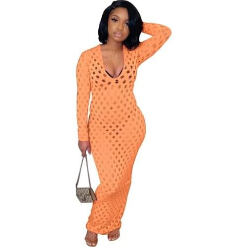 Autumn Slim Nightclub V-neck Long Sleeve Sexy Dress Party Maxi Dresses for Women Club Outfit Goth Streetwear Y2k Wholesale Items