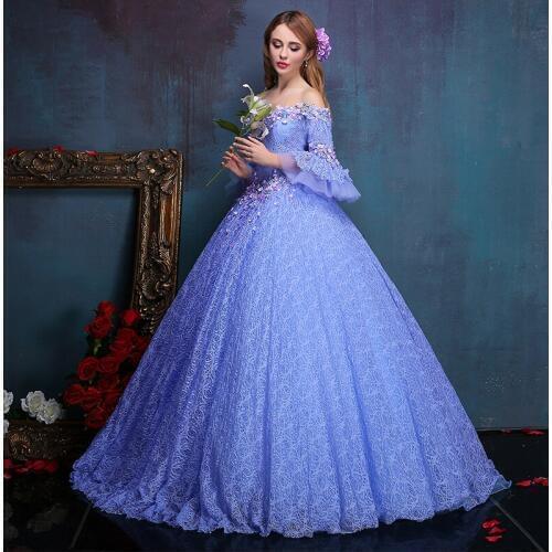 100%real flower embroidery beading light purple lace ball gown medieval dress princess Renaissance Gown queen Victoria/Belle