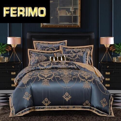 2019 New Luxury Silk Jacquard Duvet Cover set 4/6Pcs Queen king size Bedding Set Ultra Soft Cotton Bedsheet linen set Pillowcase