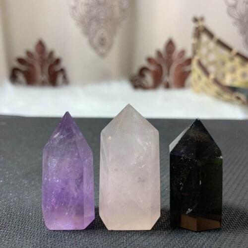 3 pcs new arrivals natural dark smoky quartz,amethyst quartz, rose quartz crystal for making jewelry wholesale