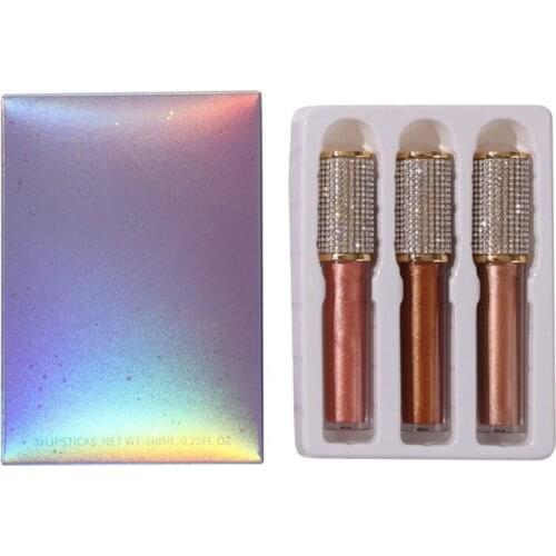 5 sets 3in1 Diamond Tube Lipgloss Kits Private Label Liquid Lipstick Matte Bulk Lip Gloss Wholesale Long Lasting Makeup Lip Kit