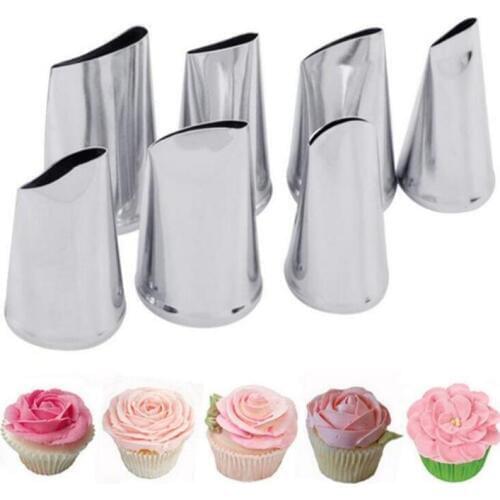 7pcs/set Cake Decorating Tips Set Cream Icing Piping Fondant Rose Nozzle Pastry Tools Fondant Decorating Tools Tulip Molds