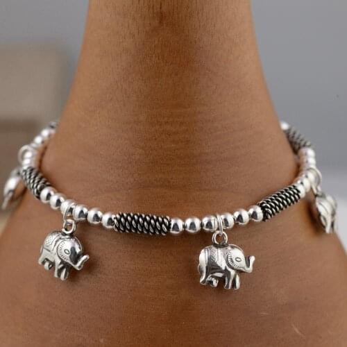 925 Sterling Silver elephant bead ball bangle bracelet cuff jewelry A1408