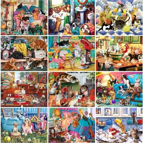 EverShine Full Drill Square DIY Diamond Painting Animal Diamond Embroidery Picture Cat Mosaic Rhinestones Dog Handmade Gift