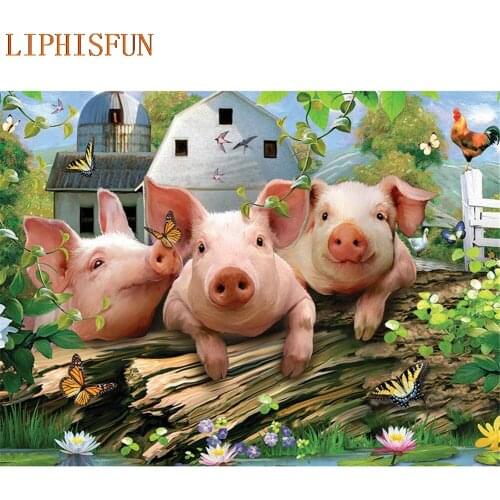 Diamond Painting Cross Stitch Full Square Round Picture of Rhinestone DIY Mosaic Embroidery Pig Tree New Year Gift