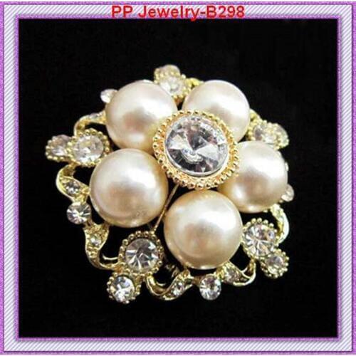 Free Shipping Gold Color Sparkle Crystal Wedding Bouquet Elegant Pearl Flower Brooches 6PCS/LOT Factory Price