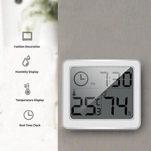 Digital Wall Clock Indoor Smart Electronic Digital Humidity Thermometer LCD Hygrometer