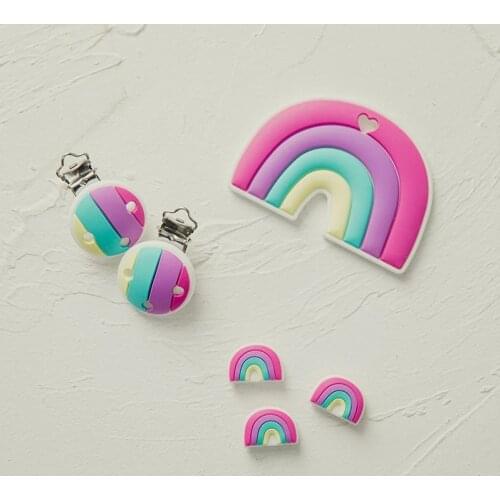 Baby Silicone Teether Bead Rainbow Pacifier Clip Food Grade Silicone Kids DIY Handmade Toys Geometric Shaped Accessories Toys
