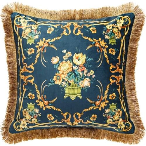 Europe Vintage Cushion Cover Soft Velvet Castle Pillow Cases Home Bedroom Sofa Decorative Pillow Covers With Tassel 45x45cm